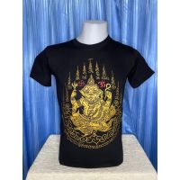 เสื้อยืดลายยันต์ พระพิฆเนศ สีดำ เสื้อลายไทย เสื้อลายยักษ์ หนุมาน ผ้าcotton อย่างดี สกรีนหน้าหลัง