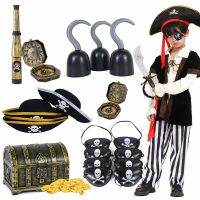 【LZ】┇℡  Pirata Capitão Cosplay Costume Props Set Chapéu Gancho Bandeira da mão Bússola Telescópio Eye Patch Halloween Theme Party Decorações