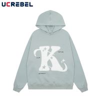 Letter Print Sports Pullover Mens Simple Style Star Casual Long Sleeve Drop Shoulder Loose Hooded Sweatshirts