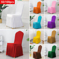 50/100Pcs Pleated Skirt Chair Covers Spandex Party Weddings Banquet Polyester Chair Cover Hotel Home Decor Wedding Chair Covers Sofa Covers  Slips