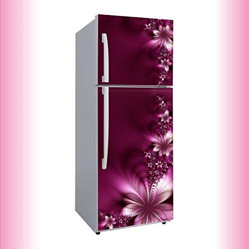 Decorative Violet Flower Leaves Vinyl Fridge Cover Wallpaper Poster Adaptive Vinyl Sticker Fridge wrap Decorative Sticker (PVC Vinyl)