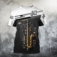 2023 NEW Summer (สต็อกเพียงพอ) Short-Sleeve Saxophone T-Shirt 3D Print Men Women Streetwear Casual Gothic Casual O-Neck T-Shirt Oversized Harajuku Topsคุณภาพสูง size:S-5XL