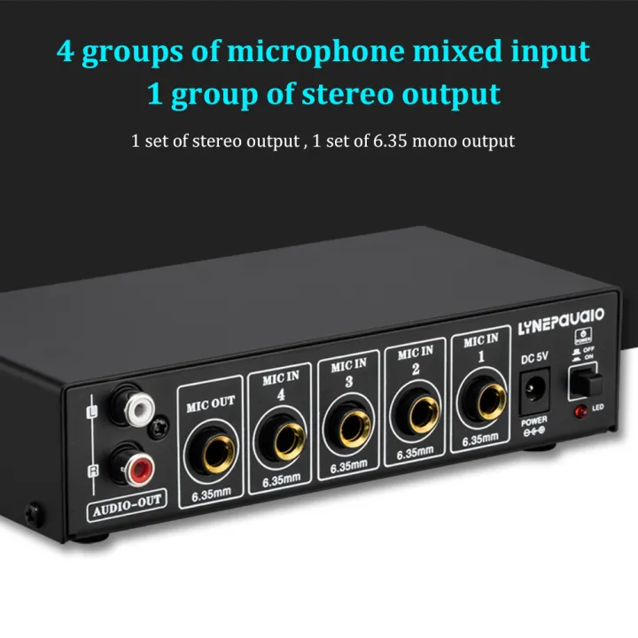 4Channel Microphone Mixer Support Stereo Output Mini Audio Mixer with