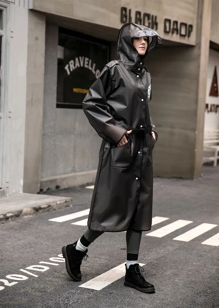 Fashion Big Size Men And Women EVA Black Rain Coat Poncho Ladies Waterproof  Long Slim Raincoat With Belt s Jacket Raincoats | Lazada