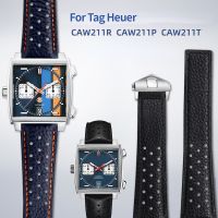 สายนาฬิกาสำหรับป้าย Heuer Monaco CAW211M 211P CAW211R 211T ระบายอากาศได้22มม. สายรัดข้อมือแบบมีเข็มขัดพับของผู้ชายสายหนังแท้