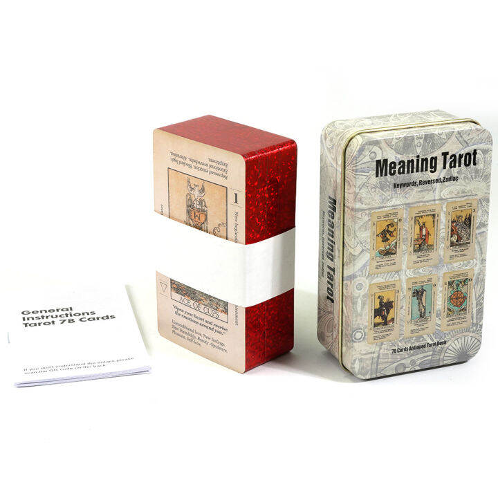 meaning-tarot-ไพ่ทาโรต์กล่องดีบุก-ไพ่ทาโร่ความหมายสำหรับผู้เริ่มต้น-พร้อมหนังสือคู่มือกระดาษ-ขนาดพกพา10-3x6ซม-ไพ่ทำนาย-ไพ่ยิปซี-ไพ่ออราเคิล-ไพ่ยิบซี-ไพ่ทาโร่-ไพ่ดูดวง-ไพ่ทาโรต์-tarot-card-deck