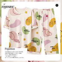 Spring Summer Elegant Womens Pajama Sets Ladies Female Nightwear Casual Pyjama Capris Pants Floral Sleepwear Suits Home Clothes