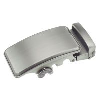 Mens Solid Buckle Automatic Ratchet Leather Belt Buckle With border-Silver