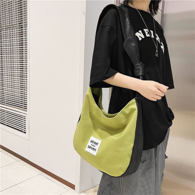 Niche Design Canvas Large Capacity Colorblock Shopping Bag 2022 New Casual Portable Fashionable Shoulder Crossbody Bag 2023