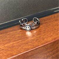 2pcs Punk โบราณเงินสี Happy Smiling Face เปิดแหวนผู้หญิง STACKABLE Link Twisted แหวนแฟชั่นเครื่องประดับ