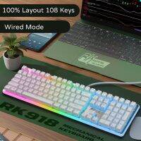 RK918 Wired Mechanical Keyboard RGB Backlit Gaming Keyboard with Large LED Sorrounding Side Lamp,108 Keys Russian Stickers