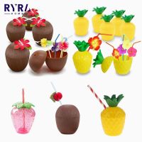 Fruit Shaped Straw Cup With Lid Outdoor Portable Pineapple Coconut Strawberry Cups Tazas Beach Summer Tropical Party Supplies