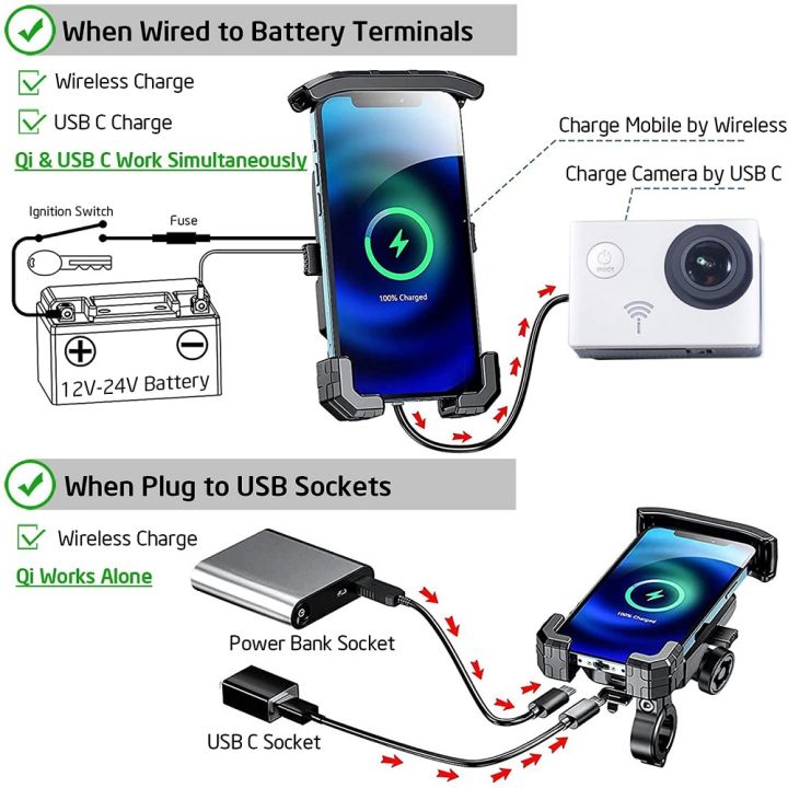 2022อัพเกรด12โวลต์รถจักรยานยนต์ที่วางศัพท์20วัตต์-type-c-pd-ชาร์จอย่างรวดเร็ว15วัตต์ชาร์จไร้สาย-c-radle-h-older-สำหรับ4-0-7-0-ศัพท์มือถือ