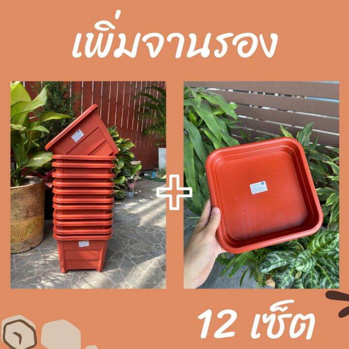 กระถางต้นไม้เหลี่ยม-สีเเดงอิฐ-ขนาด9-5นิ้ว-เพิ่มจานรองได้-พลาสติกหนา-เเข็งเเรง-สวยงาม