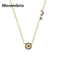 Mesembria คริสตัลโครเมี่ยมลูกบาศก์ที่มีสีสันดวงจันทร์และดาวสร้อยคอพร้อมจี้