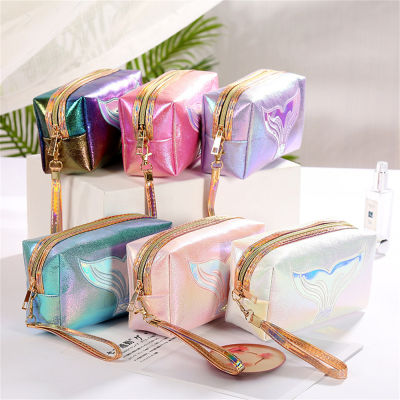 Women Daily Carry Mermaid Scales Travel Zipper Beauty CaseCosmetic Bag Handbag Toiletry Storage Bag