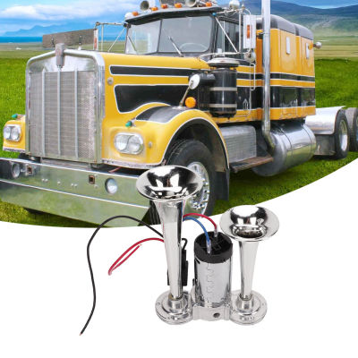 Truck Air Horn 12V 130dB Dual Trumpet Super Loud Strong Air Pressure สำหรับรถไฟ เรือ รถ