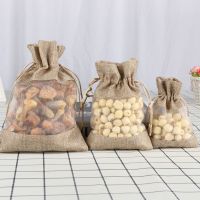 【LZ】◄☊☾  5pcs Christmas Window Jóias Drawstring Pouch Burlap Gift Linen Bundle Pocket Jute Sack Candy Gift Armazenamento Bags