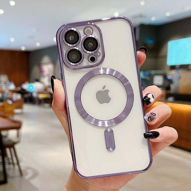 เคสเคสโทรศัพท์สุดหรูใสชาร์จไร้สายแม่เหล็ก-magsafe-ฟิล์มป้องกันเลนส์กล้องถ่ายรูป-iphone-14-13-12-11-plus-pro-max