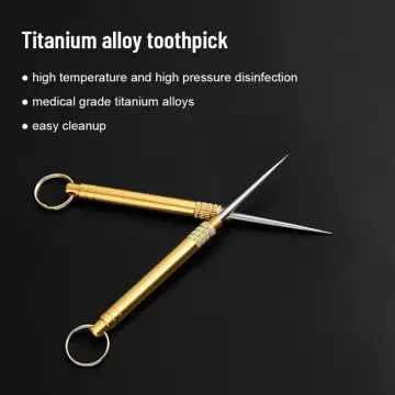 3 Pieces Portable Titanium Toothpicks Pocket Toothpick Metal Toothpick  Holder for Outdoor Picnic and Camping Brass