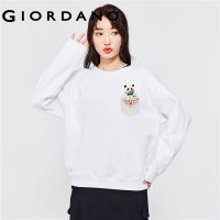 GIORDANO Women ARTAND Series Sweatshirts Cute Panda Print Sweatshirts Crewneck Fleece-Lined Fashion Casual Sweatshirts 99393315