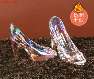 Sodial Crystal Shoes Glass Birthday Gift Home Decor Cinderella High-heeled Shoes Wedding Shoes Figurines Miniatures Ornament