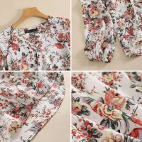 ZANZEA Women Korean Style Fashion V-Neck Puff Sleeve Floral Print Blouse