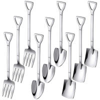 9 Pieces Shovel Spoon Fork Shovel Coffee Spoon Shovel Handle Dessert Spoon Ice Cream Spoon Shovel Shape Fork Fruit Fork