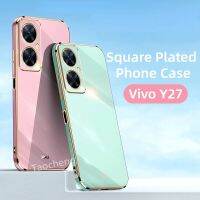 เคสสำหรับ Vivo Y27 VivoY27 4G 2023กรอบป้องกันเลนส์กล้องแฟชั่นสีทึบคู่นิ่มกันกระแทกฝาครอบด้านหลัง