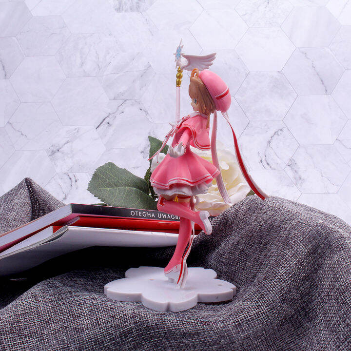 อะนิเมะสีชมพูชุดคอสเพลย์card-captor-sakura-action-figures-ของเล่นสาวหุ่นจำลองทำจากพีวีซีชุดเค้กเครืองประดับของขวัญวันเกิดสำหรับเด็ก