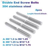 4Pcs Double End Screw Bolts 304 Stainless Steel M6x1.0 to M8x1.25/M8x1.25 to M10x1.5/M10x1.5 to M12x1.75 Threaded Stud Fasteners