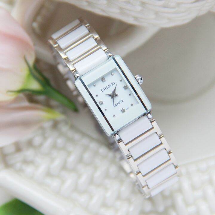 a-decent035-luxurychenxiwomenrhinestonesilver-simpleceramics-braceletcasualwristwatch