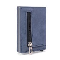 Wallet card box of multi-function metal business card package men wallet PU card holder seven words pull purse --A0509