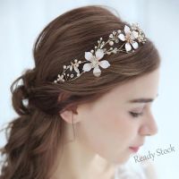 【Ready Stock】 ♝ C18 Handmade Flower Headband Decorated with Rhinestones and Pearls Wedding Hair Accessories