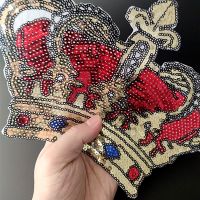 27CM Crown Iron On Patches For Clothing Red Sequins Biker Badge Embroidery Fabric Sequined Patch Clothes Stickers Strange things  Furniture Protectors