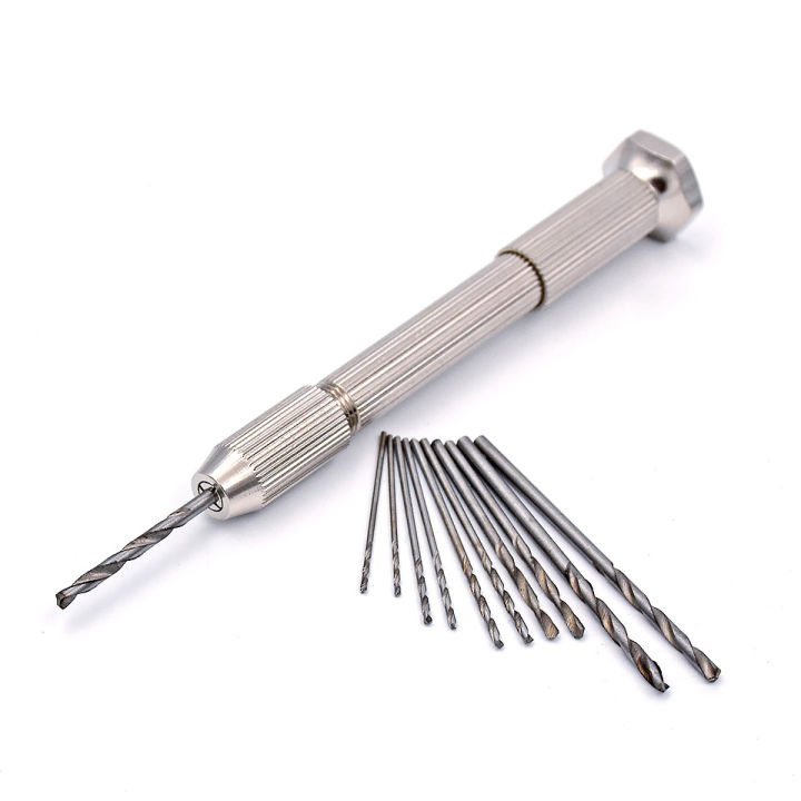 hh-ddpjmini-aluminum-hand-drill-with-keyless-chuck10pcs-0-8mm-3-0mm-hss-high-speed-steel-twist-drill-bit-sets-woodworking-tools