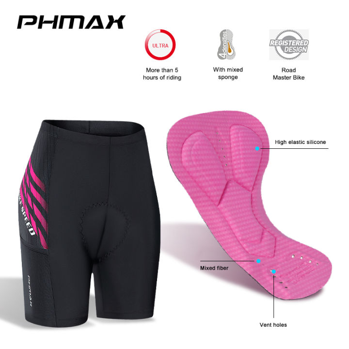 phmax-กางเกงขาสั้นสำหรับปั่นจักรยานผู้หญิง-กางเกงขาสั้นปั่นจักรยานเสือภูเขาพร้อมเจลโพลีเอสเตอร์100-ขาสั้นระบายอากาศได้ดีกางเกงขาสั้นจักรยานเสือภูเขาไลคร่า-mtb