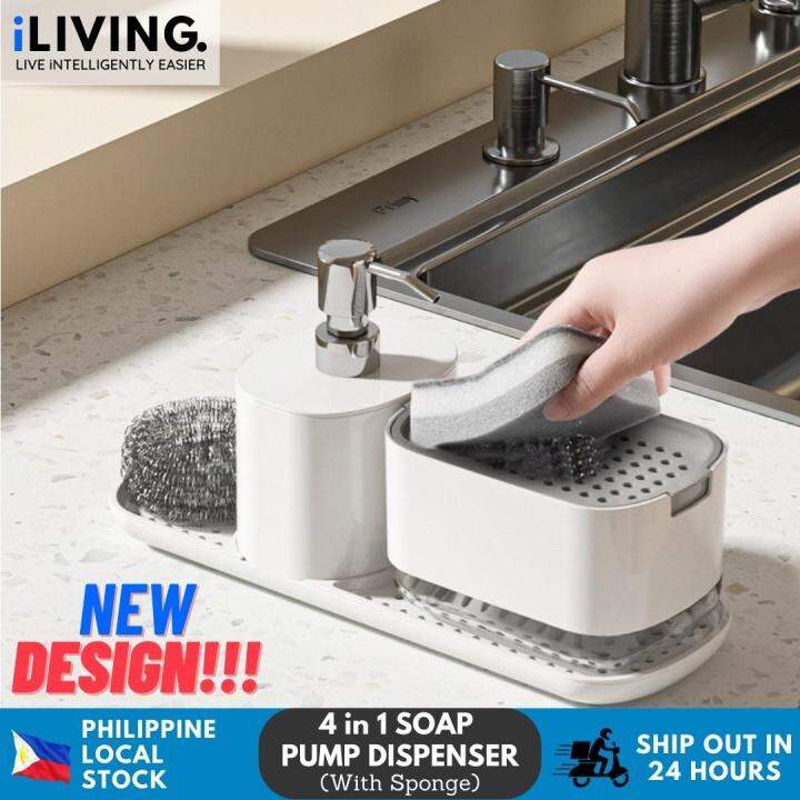 iLIVING Soap Dispenser 4 in 1 Press Type Dishwashing Liquid Soap