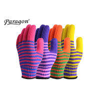 ถุงมือถัก PARAGON รุ่น มังกรแดง ลายริ้วสีสด(12 คู่)| สำหรับงานเกษตรกรรม | งานประมง | มีความยืดหยุ่นสูง | นุ่ม กระชับ