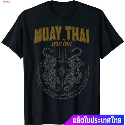 2022 Year of the Tiger ปีเสือ เสือ หัวสัตว์ ครอบงำ แมว ดุร้าย Twin Tiger Sak Yant Muay Thai T-Shirt  คอกลม แฟชั่น แขนสั้