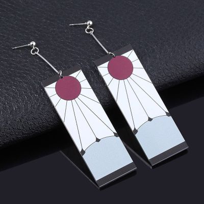 Acrylic Drop Earrings Demon Slayer Kimetsu no Yaiba Blade of Ghost Ear clip For Women Men Cosplay Jewelry Accessories Gift