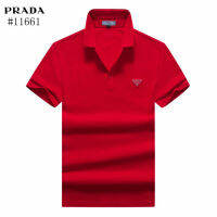 【 Stock】Original Pradas Kaus Berkerah Merah ชายฤดูร้อนใหม่เสื้อโปโลผู้ชายเสื้อเชิ้ตสีทึบเสื้อคอตตอนคุณภาพสูงชุดลำลองงานธุรกิจสำหรับผู้ชายเสื้อโปโล