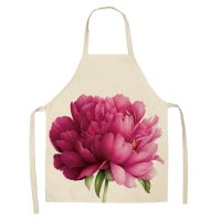 1Pcs Flower Pattern Kitchen Apron for Woman Sleeveless Cotton Linen Aprons Home Cooking Baking Bibs Cleaning Tools Aventais