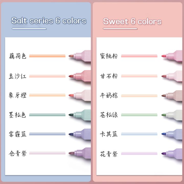 ปากกาเน้นข้อความสองหัว6ชิ้น-เซ็ตเครื่องเขียนน่ารักปากกาเน้นข้อความเครื่องเขียนมาร์กเกอร์นักเรียนปากกาสีเจล