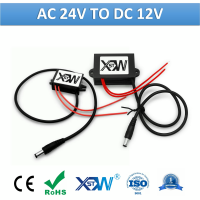 Xทดสอบ24vac ถึง12vdc 1A 2A 3A AC เป็น DC Step Down Converter เปลือกพลาสติกพร้อมขั้วต่อ DC สำหรับแหล่งจ่ายไฟรถยนต์