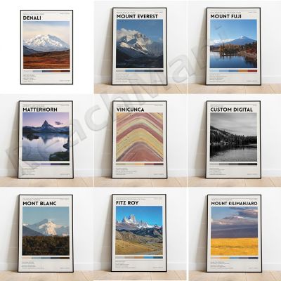 Aoraki Mount Cook, Mont Blanc/ชาร์ป,Kilimanjaro, Matterhorn และ Mount Everest National Park Travel Poster