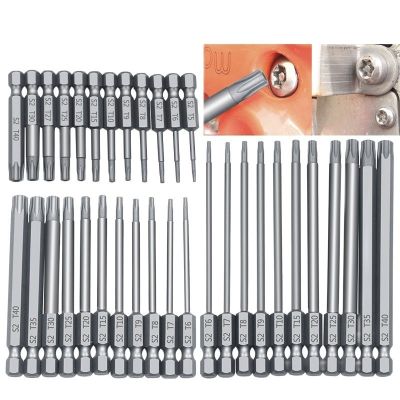 [YP] 11Pcs 12Pcs Bit Set Tamper ไขควงเจาะสกรู Bits Torx Flat Head 1/4 Quot;