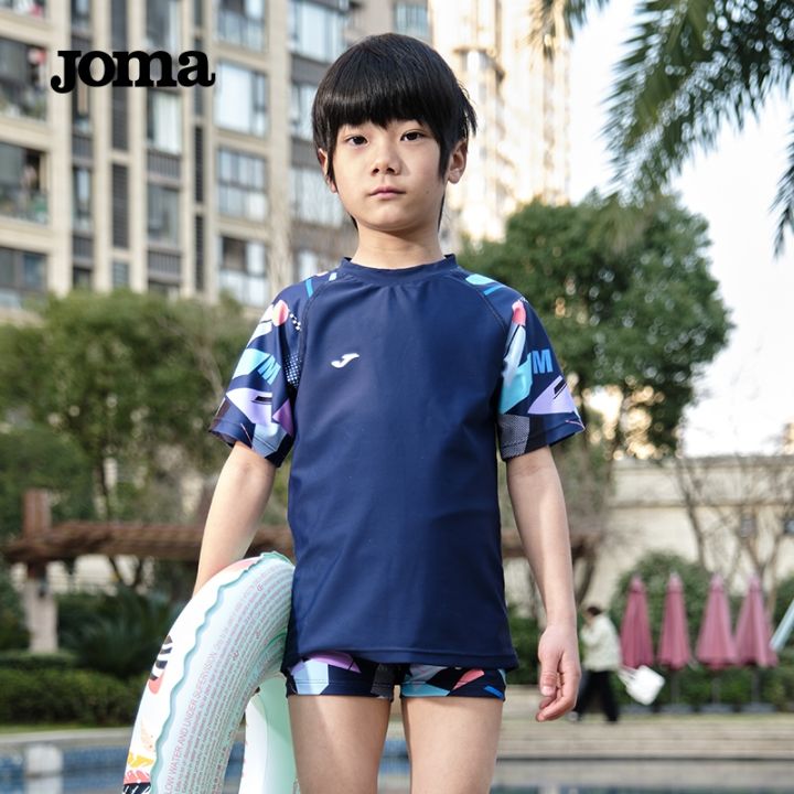 2023-high-quality-new-style-joma-23-years-new-childrens-swimming-tops-color-contrast-stitching-elastic-round-neck-swimsuit-sports-short-sleeved-breathable-quick-drying