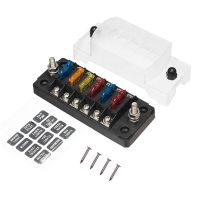 6-Way Fuse Box with 12 Fuses 75A 32V DC 6 Circuit Blade Fuse Block Holder W/Negative Bus with Ground For Auto Boat Marine