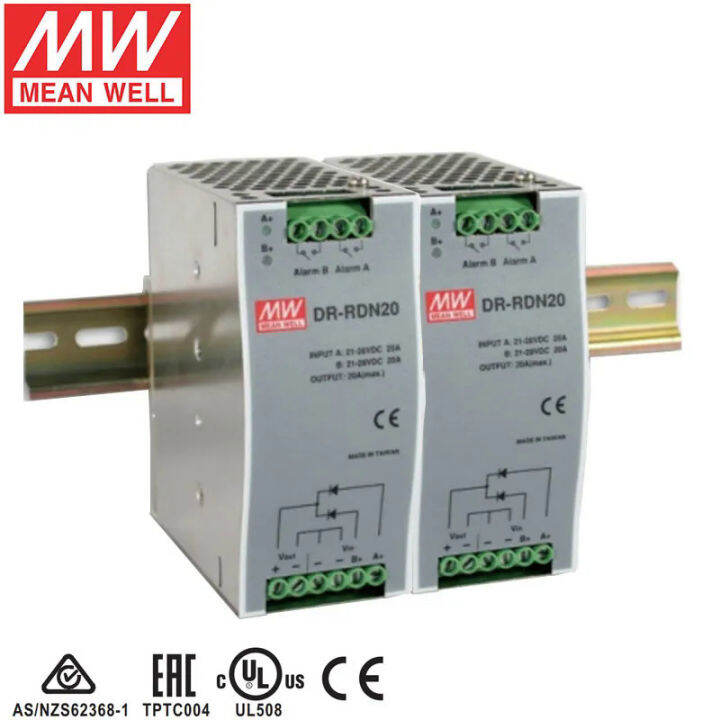 MEANWELL DRRDN20 DRDN2024 30V Max 24V 20A DC Redundancy Module Din